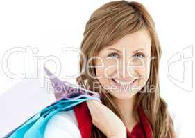Pretty woman holding shopping bags