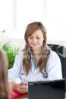 Delighted female doctor pointing radiography