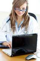 Delighted female doctor working