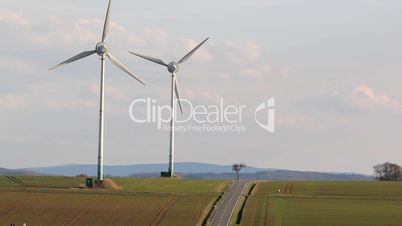 wind turbines near a road