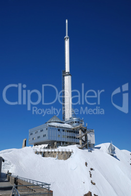 Futuristic mountain view with remote weather station