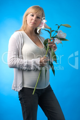 happy pregnant woman with flower