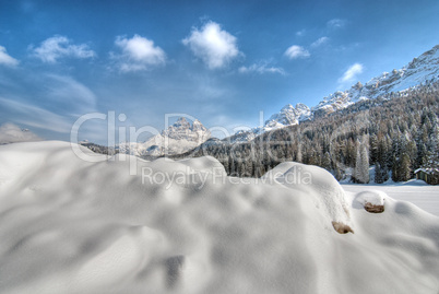 Snow on the Dolomites Mountains, Italy