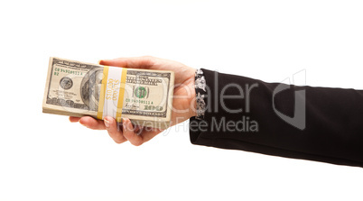 Woman Handing Over Hundreds of Dollars