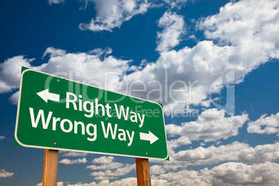 Right Way, Wrong Way Green Road Sign