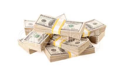 Stacks of One Hundred Dollar Bills Isolated