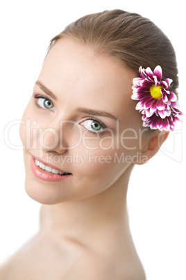 beauty woman closeup portrait with flower