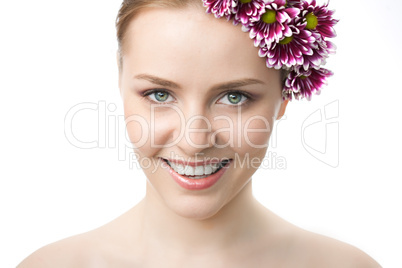 beauty woman closeup portrait with flower