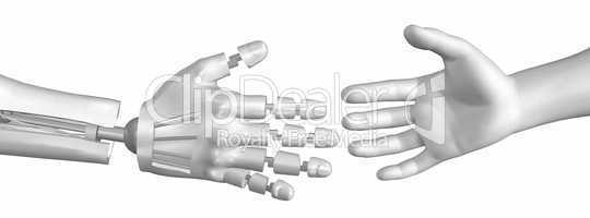 Hände von Mensch und Roboter