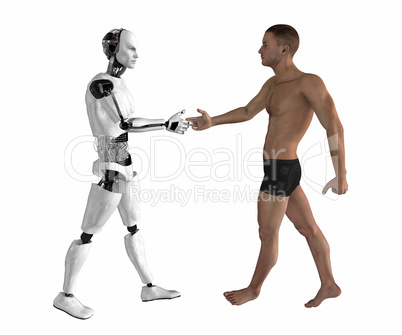 Mensch und Roboter schütteln sich Hände