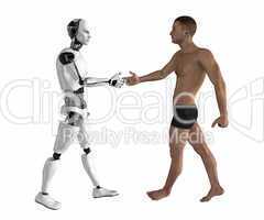 Mensch und Roboter schütteln sich Hände