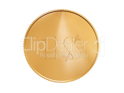 gold 1$ coin on white