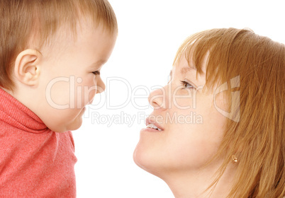 Mother talking to her child