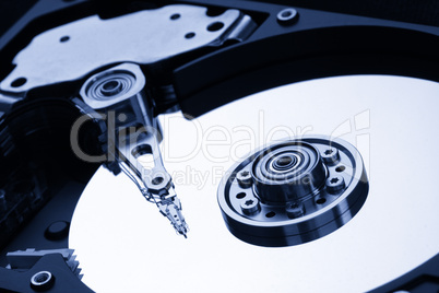 Closeup of open hard drive