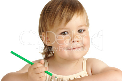 Cute child with green crayon