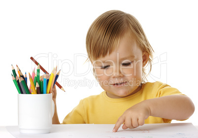 Child points on his drawing