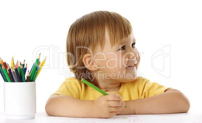 Child draw with crayons