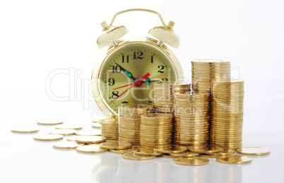 Time is money - clock dial and golden coins