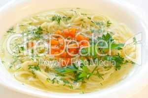 Chicken soup with spaghetti