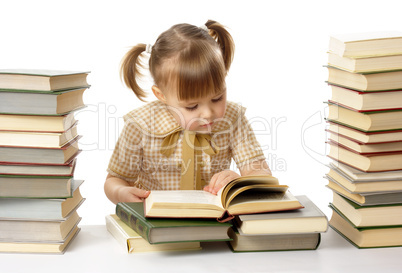 Cute little girl reading books, back to school