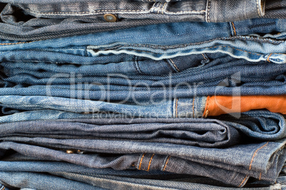 Stack of  blue jeans