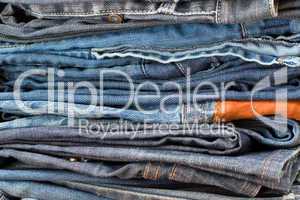 Stack of  blue jeans
