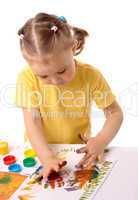 Cute child paint using hands