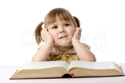 Happy little girl with book, back to school