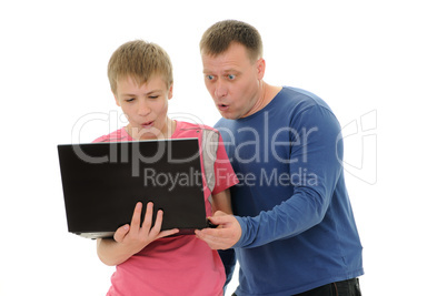 father and  son with laptop