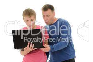 father and  son with laptop