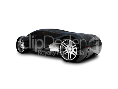 isolated black super car back view 01