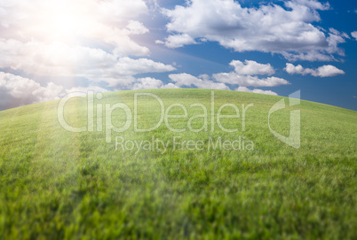 Green Grass Field, Blue Sky and Sun