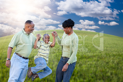 Family Over Clouds, Sky and Grass Field