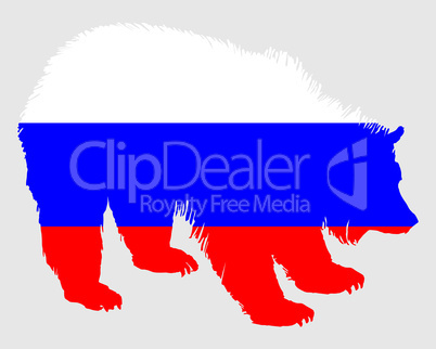 Nationalflagge von Russland mit Braunbär