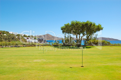 Golf field and tree at luxury hotel, Crete, Greece