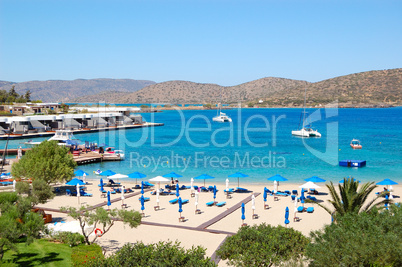 Beach of the luxury hotel, Crete, Greece