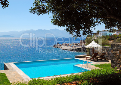 Swimming pool at luxury villa, Crete, Greece