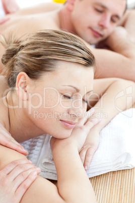 Caucasian couple having a massage