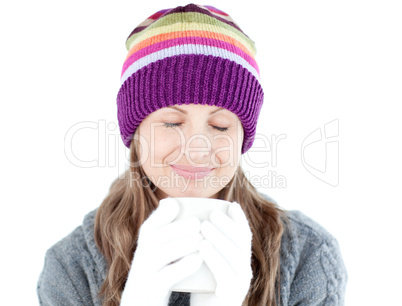 Isolated woman looking at the camera