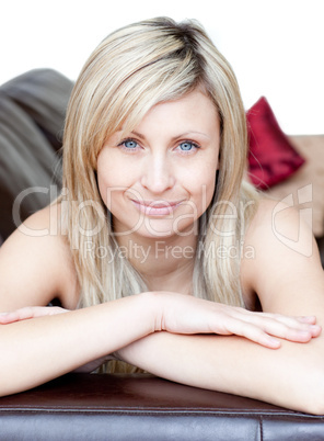 Portrait of a caucasian woman lying on the floor