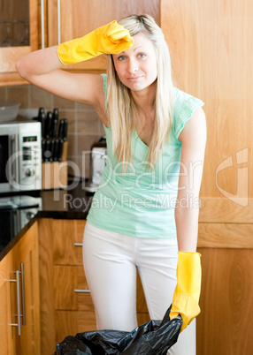 Bright housewife cleaning