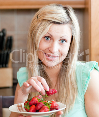 Cute woman eating fruits