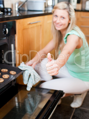 Bright housewife preparing cookies