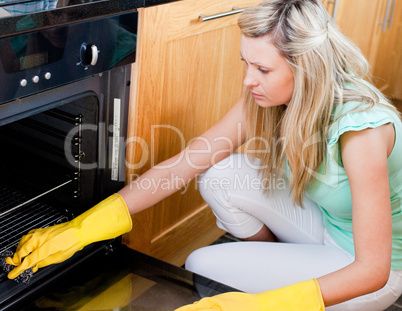 Portrait of a beautiful housewife cleaning