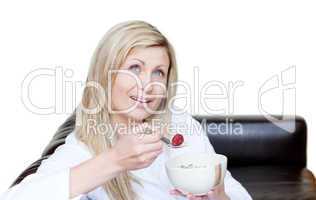 Beautiful woman having a breakfast