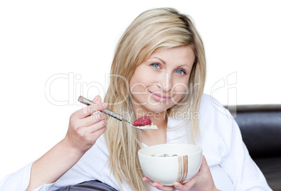 Attractive woman having a breakfast