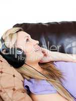 Cute woman using headphones