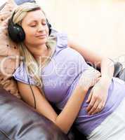 Sleeping woman using headphones