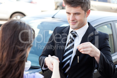 Smiling businessman meeting his colleague