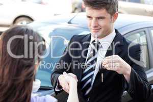 Smiling businessman meeting his colleague